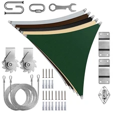 Super Ring Triangle Sun Shade Sail Canopy Outdoor With Hardware Kit Winch Set