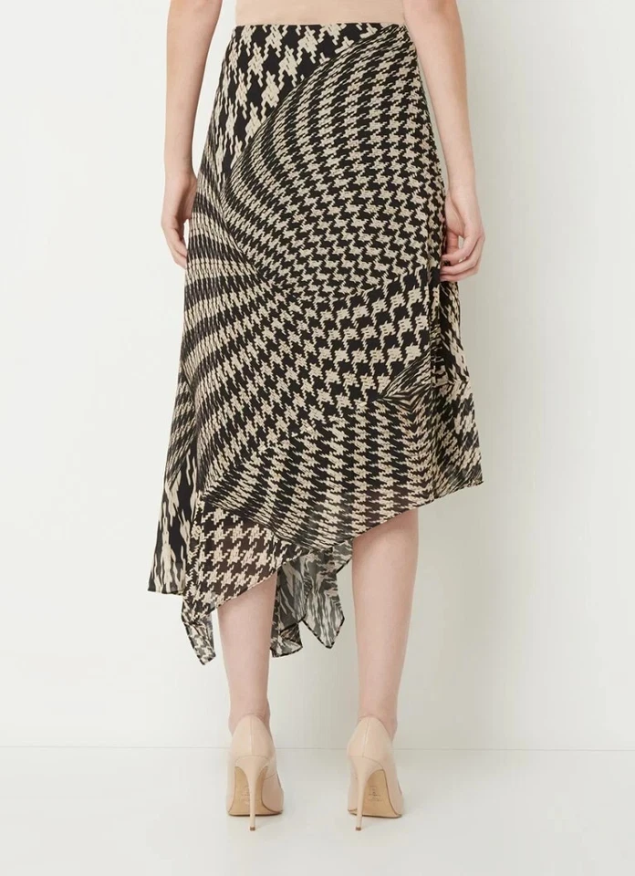 NUEVO CON ETIQUETAS REISS Oskana falda midi asimétrica dientes de perro en negro/blanco TALLA UK6/US2 Foto 2 de 4