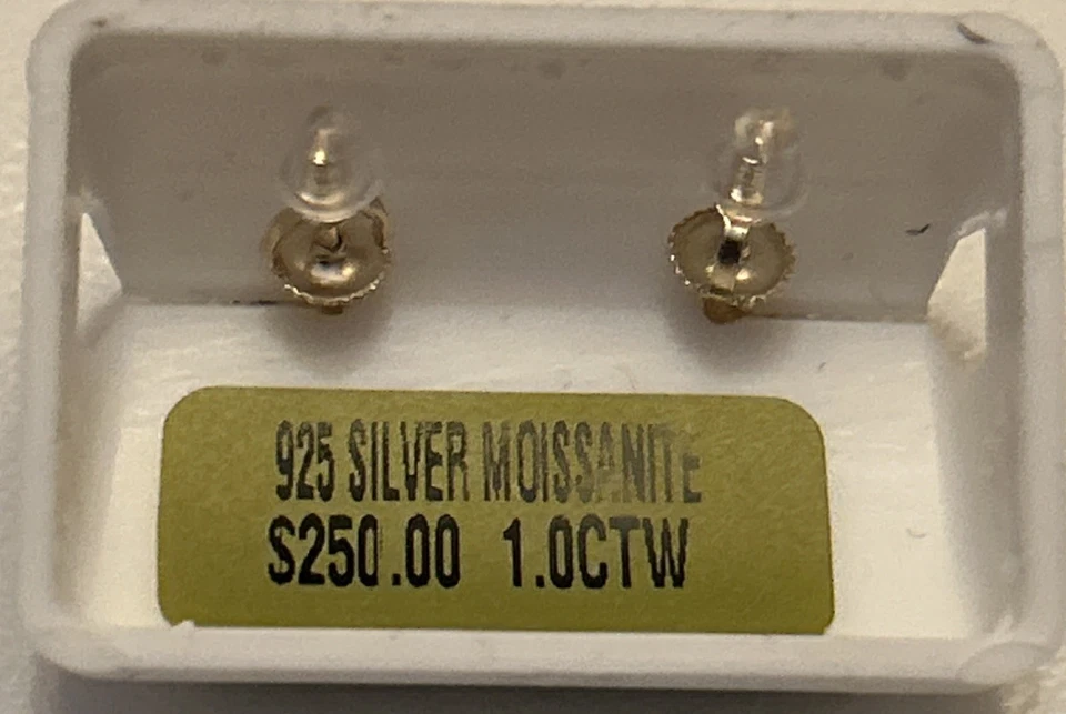 Real 925 Silver Iced Moissanite Earrings Big Studs 14k Gold Plated Authentic New - Image 3 of 3