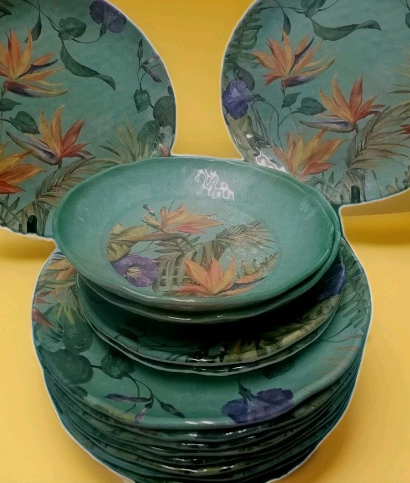 14 Piece 222 Fifth Melamine Tropical Bird Of Paradise. Lrg, & Sm Plates, Bowls - Image 2 of 4