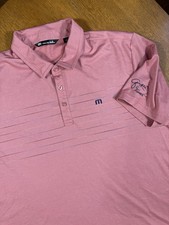 Travis Mathew Performance Polo Mens 2XL Pink W/ Stripes Activewear Golf Preppy