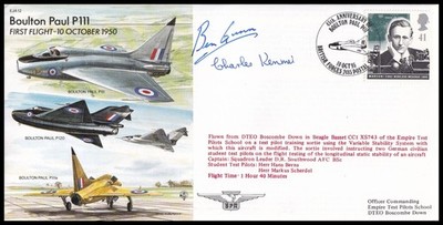 Testpilot BEN GUNN & CHARLES KENMIR signiert Boulton Paul P111 RAF EJA12c Cover