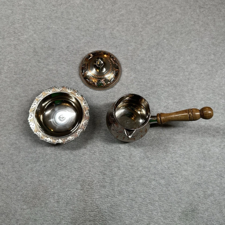 Турецкий кофейный набор стальной гравированный красный узор ибрик и блюдо с крышкой - Изображение 3 из 4