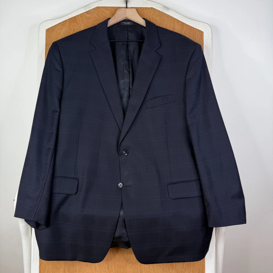 Traje Jones New York Para Hombre 48R Azul Marino Ventana Cuadros 2 Botones 100% Lana 42x29 Foto 2 de 4