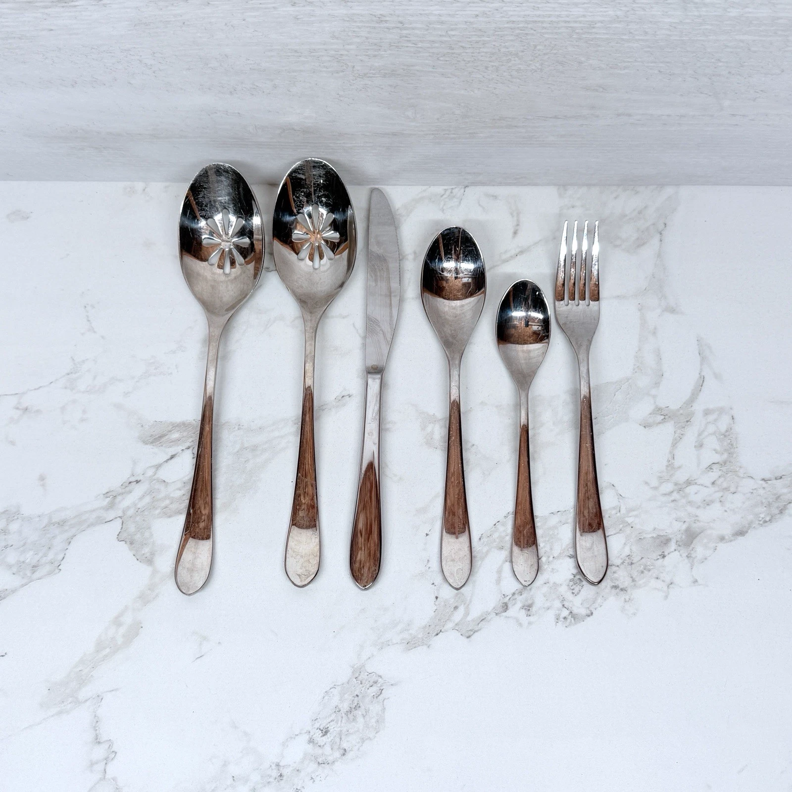 6 Pcs Mikasa Emile 18/10 Stainless Vietnam 2 Serving Spoons, Knife, Fork, Spoons