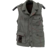 Vintage Y2K Kaylee Tankus Womens Khaki Green Vest Size M Distressed Pleated Art