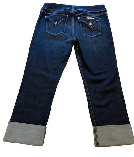 Hudson Ginny Crop Straight Leg Jeans Size 32 Dark Wash Flap Pocket Cuffed Denim