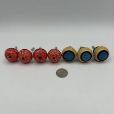 Hand Painted Vintage Ceramic Knobs for Kitchen Cabinet Drawer Pulls Set of 7