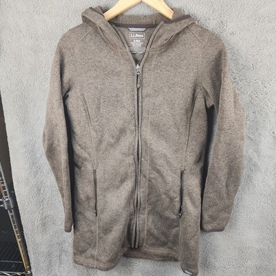 L.L. Bean Sweater Fleece Coat Women's Brown Pockets Hooded Full Zip Jacket Small