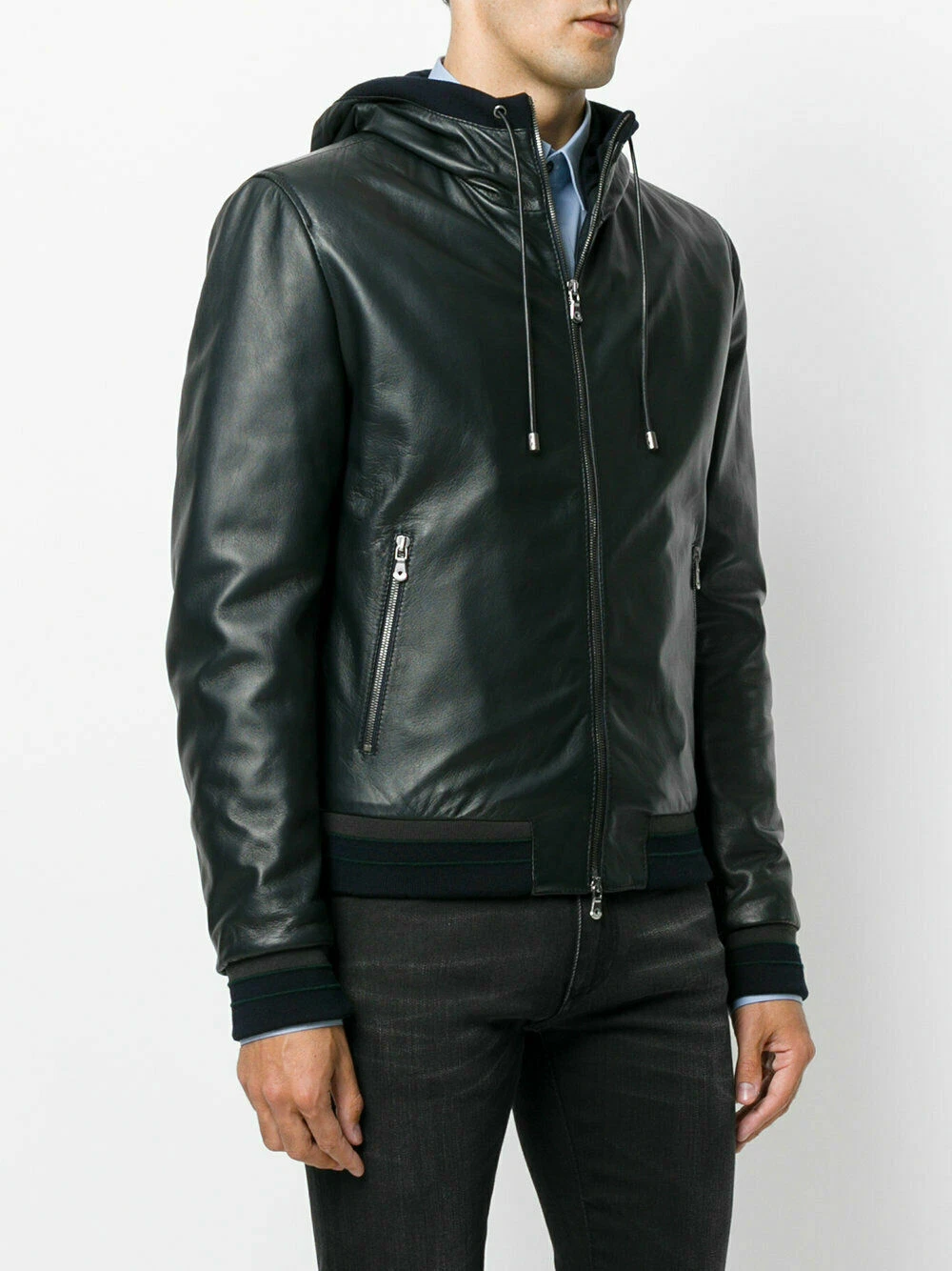 Men's Genuine Leather Soft Lambskin Hooded Jacket Slim Fit Biker Motorcycle Coat