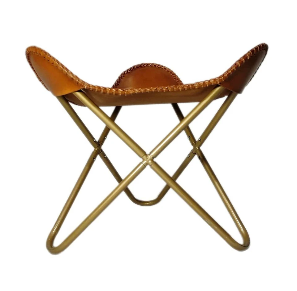 Leather Butterfly Chair Footstool Rest Butterfly Folding Stool Lounge Accent Tan - Image 4 of 4