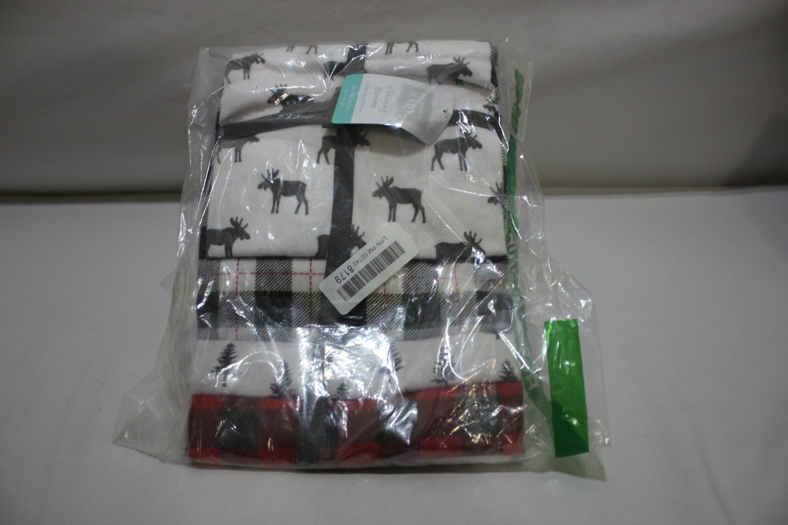 Hudson Baby Flannel Receiving Blankets, Moose, 4-Pack 30 X 30 inch new