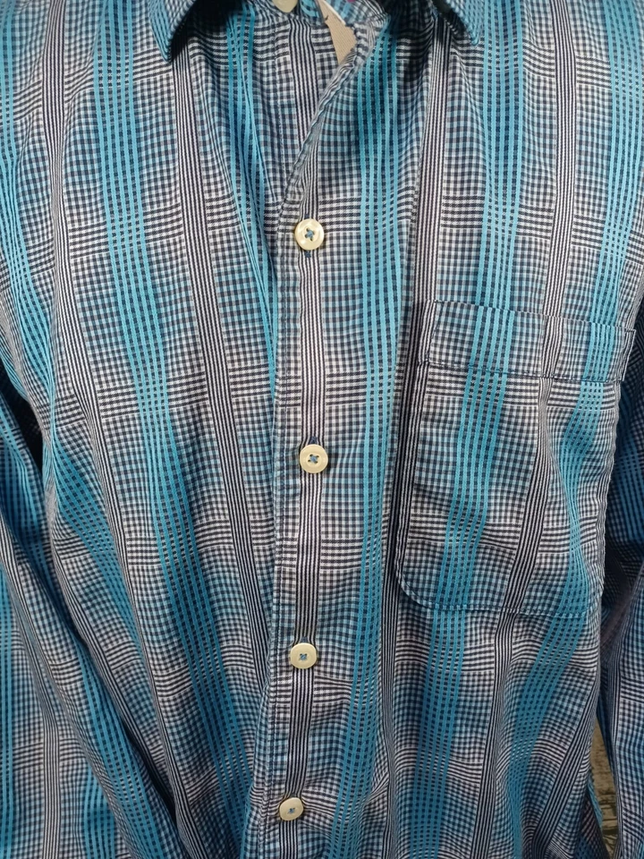 Camisa de vestir Tommy Bahama para hombre azul algodón a rayas cuello abotonado XXL 32-33 Foto 3 de 4