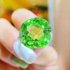 New 14mm Big Grass Green Citrine Gemstone Women Girl Fashion Jewelry Silver Ring
