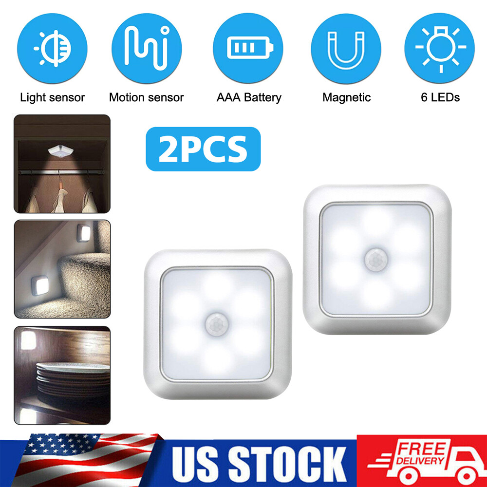 US PIR Motion Sensor LED Night Light Battery Powered Closet Cabinet Wall Cabinet