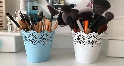 INEVITABLE Make Up Pinselhalter Topf weiß blau mint rosa Kerzenhalter / Schreibwarenhalter