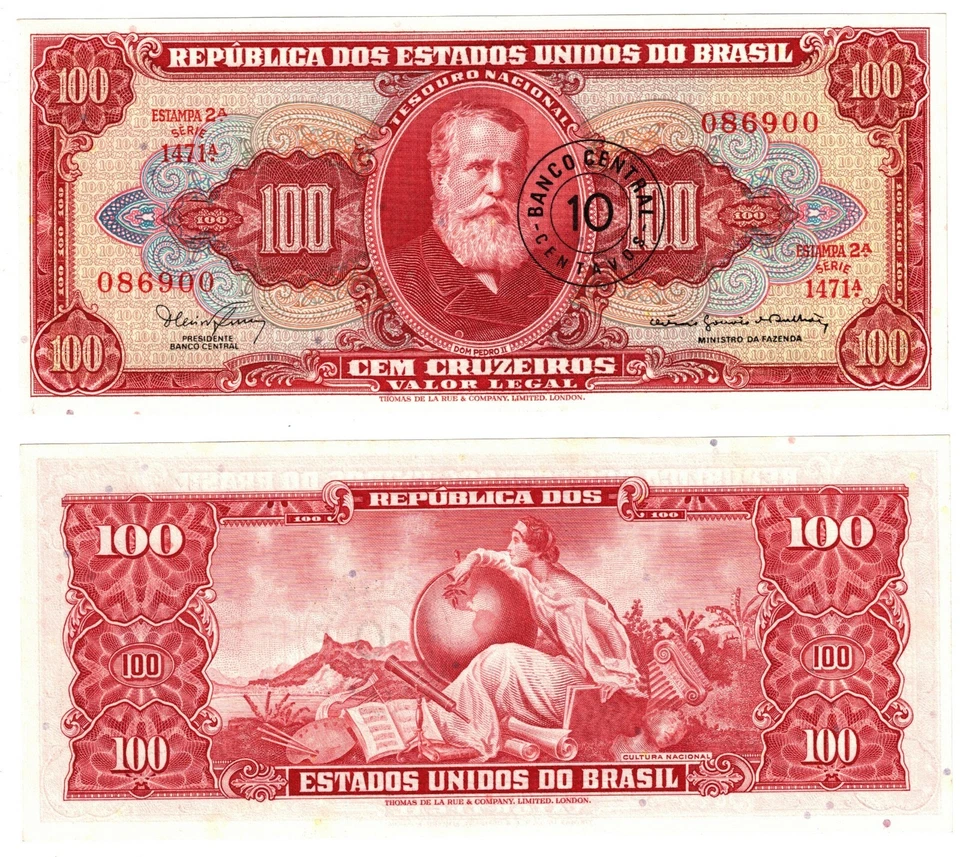 1967 Brazil Brasil 10 Centavo on 100 Cruzeiros P185b UNC Banknote - Bild 1 von 1