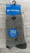 Columbia Men's Size 6-12 Fleece Lined Crew Socks Gray And Orange Stripes 2 Pairs