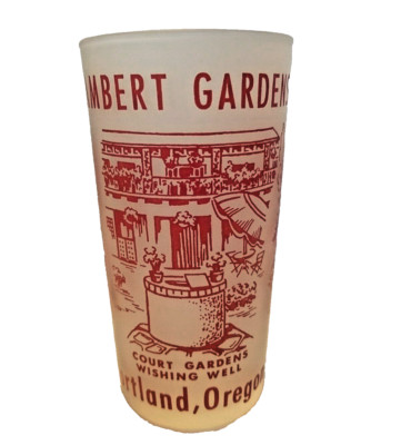 Lambert Gardens Vintage Frosted Drinking Glass City of Roses Portland, Oregon 5''