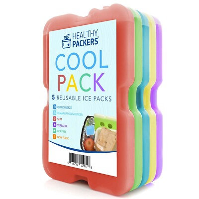 Healthy Packers Ice Pack for Lunch Box -5 Colors Freezer Packs (Set of  5)