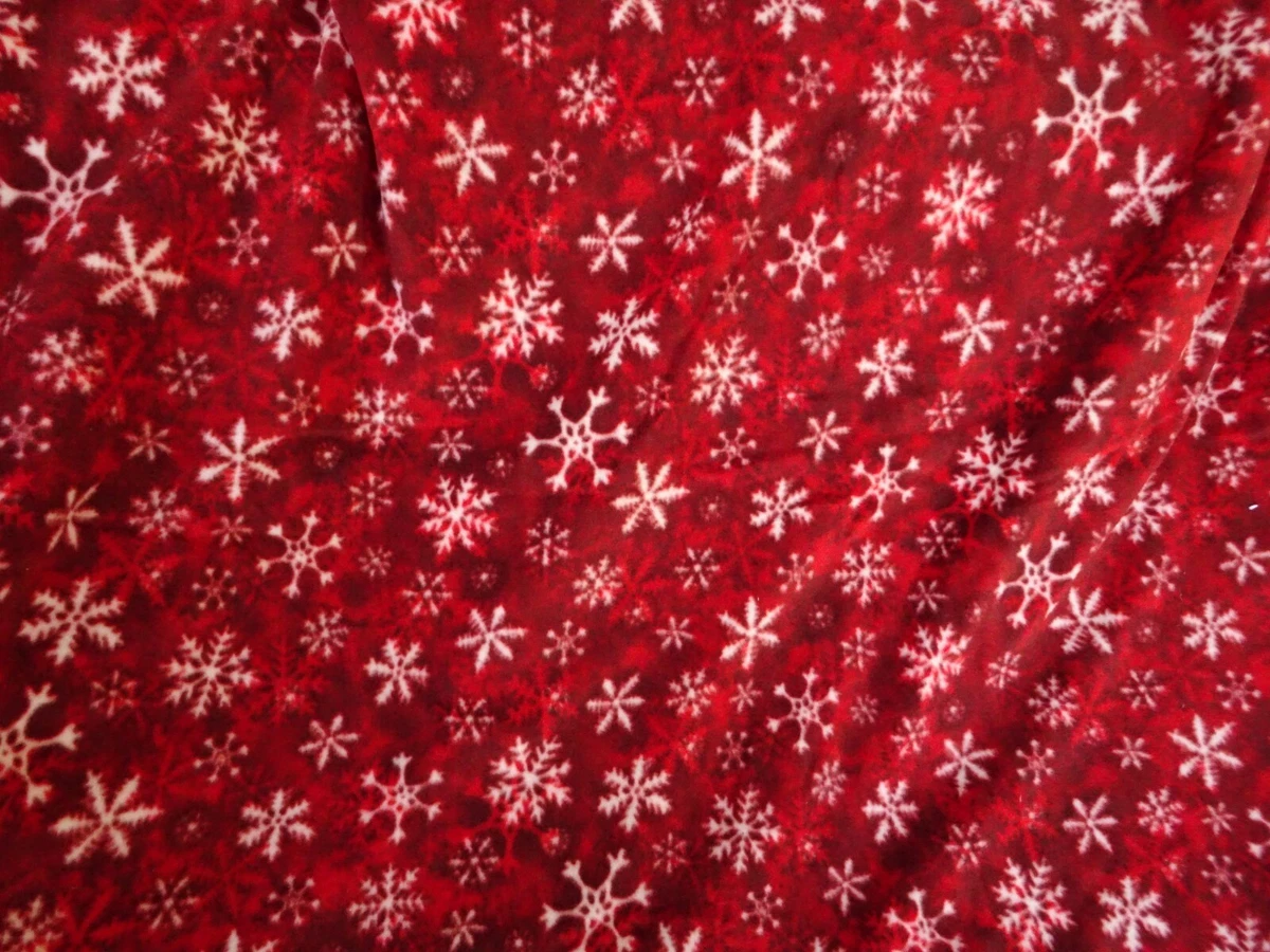 HANDMADE FLEECE BLANKET WITH SEWN EDGES SNOWFLAKES RED WHITE 52