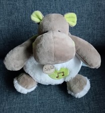 420🌟DOUX BABY NAT Doudou HIPPOPOTAME BAZILE MUSICAL Blanc Vert Marron