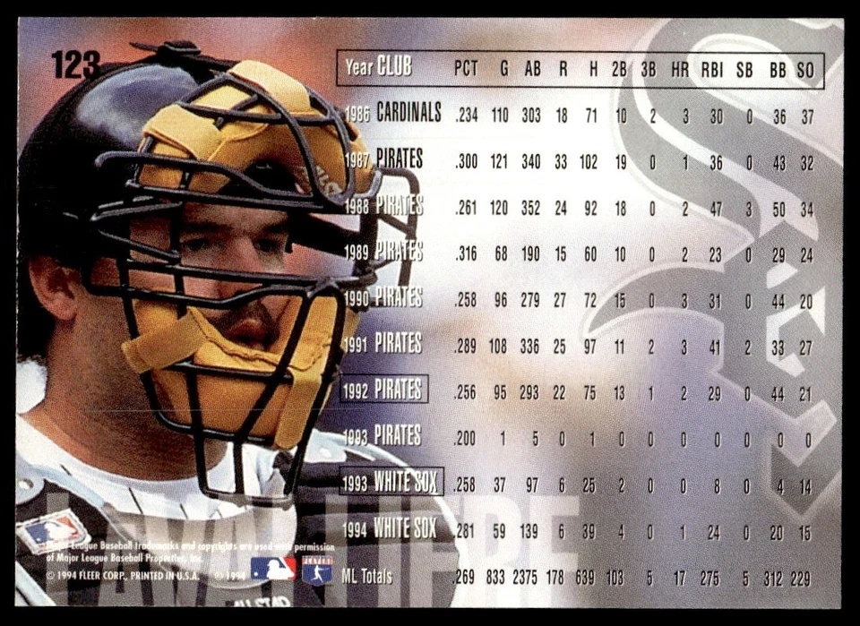 1995 Fleer Mike LaValliere Chicago White Sox #123 - Image 2 of 2