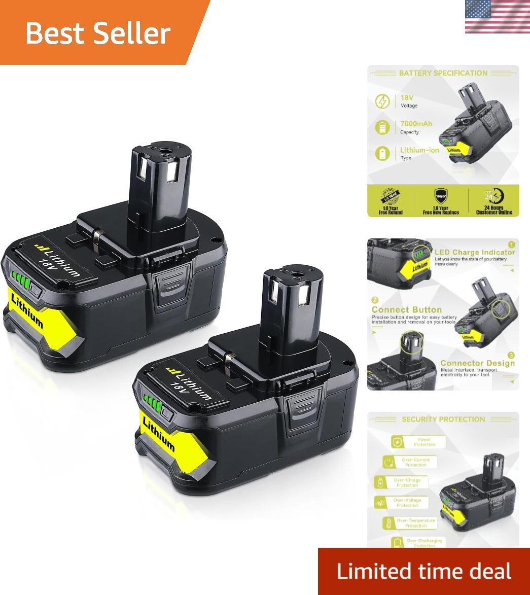2Pack 18V 7.0Ah Lithium Ion Battery for Ryobi Tools with LED Indicator