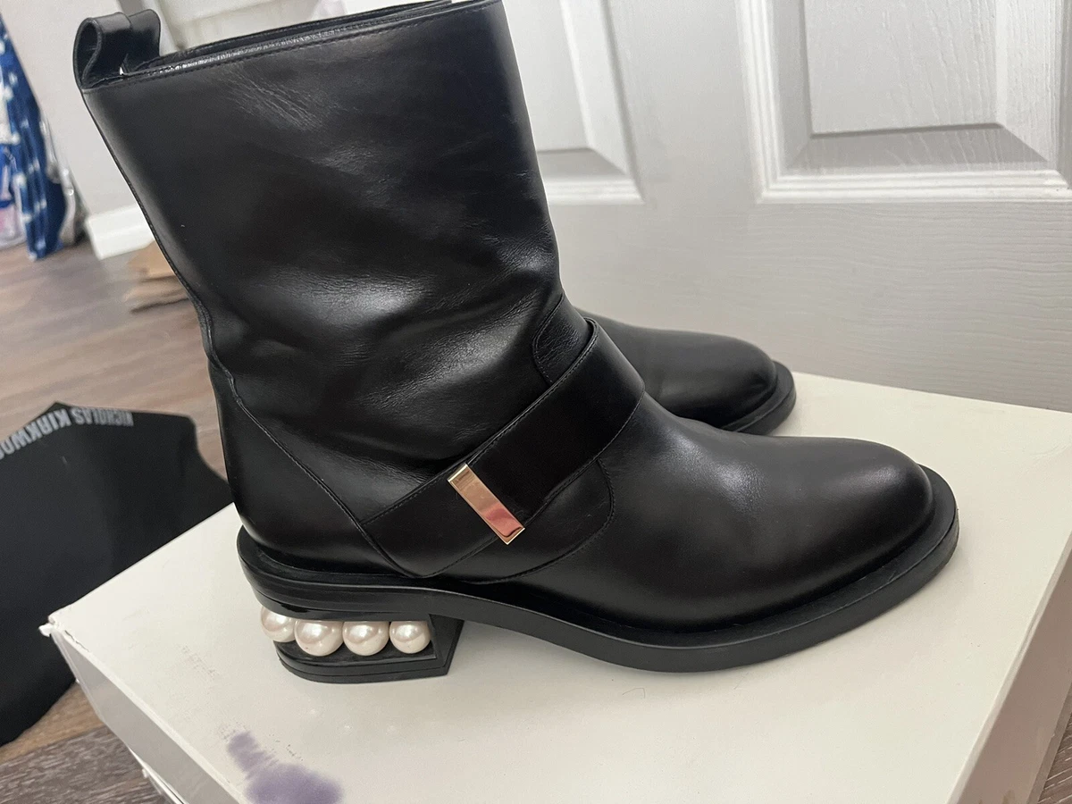 Nicholas Kirkwood Casati Pearl Moto Boots Size 40