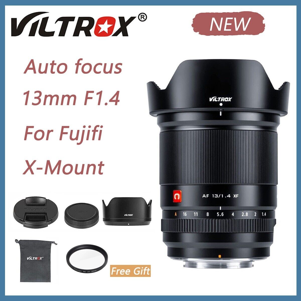 VILTROX 13mm F1.4 APS-C AF Auto focus Lens for Fujifi Fuji X-Mount Cameras