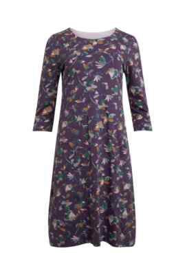 Weird Fish Women's Long Sleeve Starshine Printed Jersey Dress- Purple Grape
