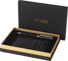 Premium Luxury black Personalised gift set, Bespoke metal pen with faux leater