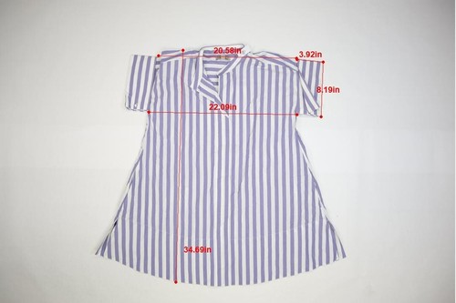 Banana Republic Poplin Roll Cuff Short Sleeve Blue White Striped Shirt Women M/L - Picture 2 of 9