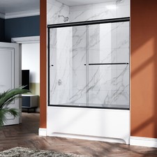 ELEGANT 60''W x 57"H Semi-Frameless Sliding Shower Tub Door Matte Black Finish