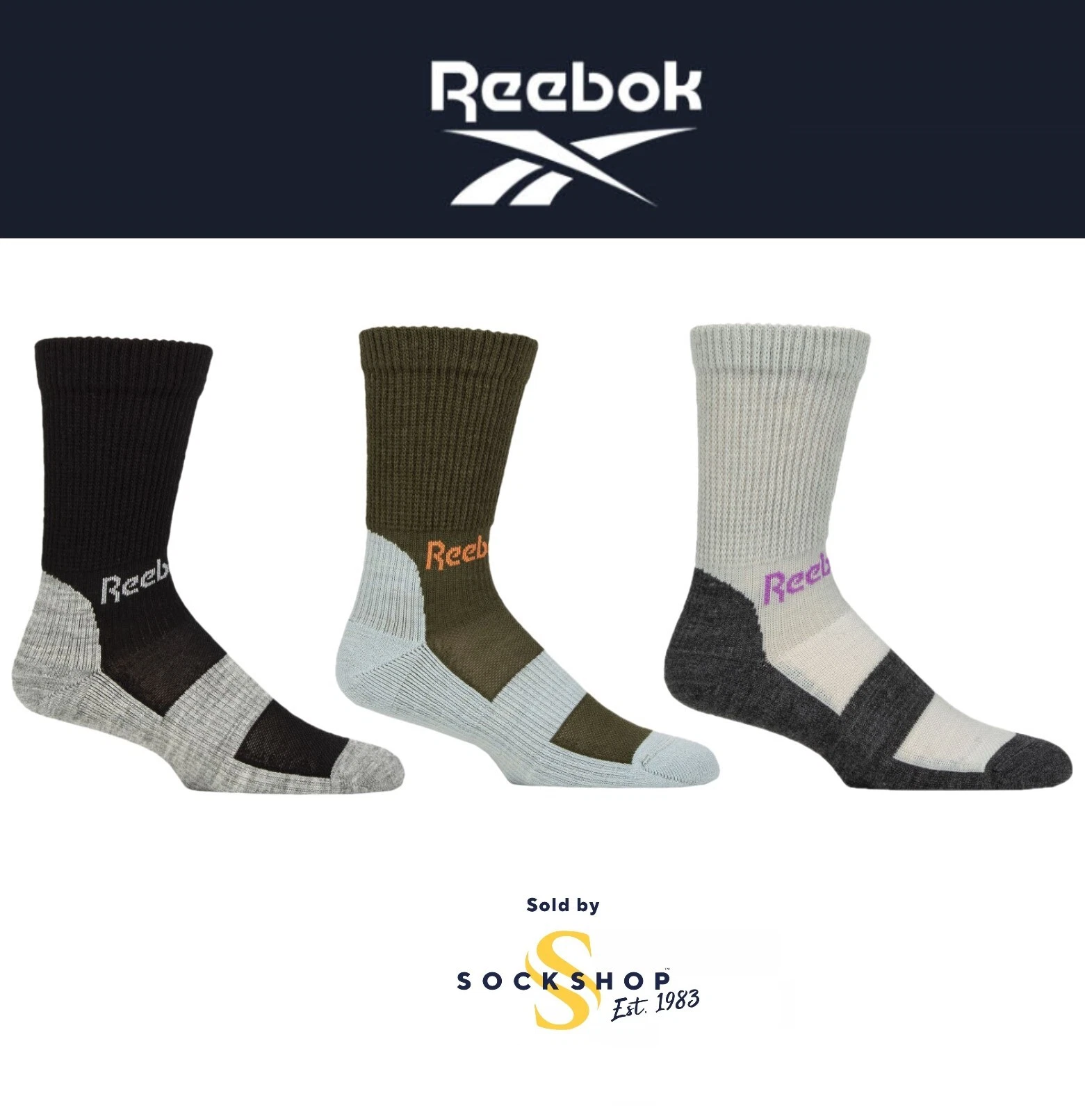 Trekking Socks Mens Womens Walking Hiking Reebok Technical Wool Rich Crew 1 Pair