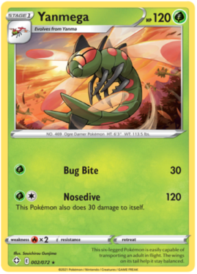 Yanmega Shining Fates 002/072 Pokemon TCG Card NM/M Regular Rare
