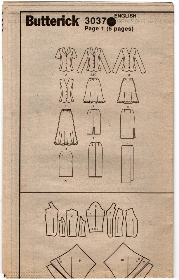 BUTTERICK SEWING PATTERN 3037 FOR 9 EASY COORDINATED MISSES OUTFITS SZ 14 16 18 - Image 3 of 3