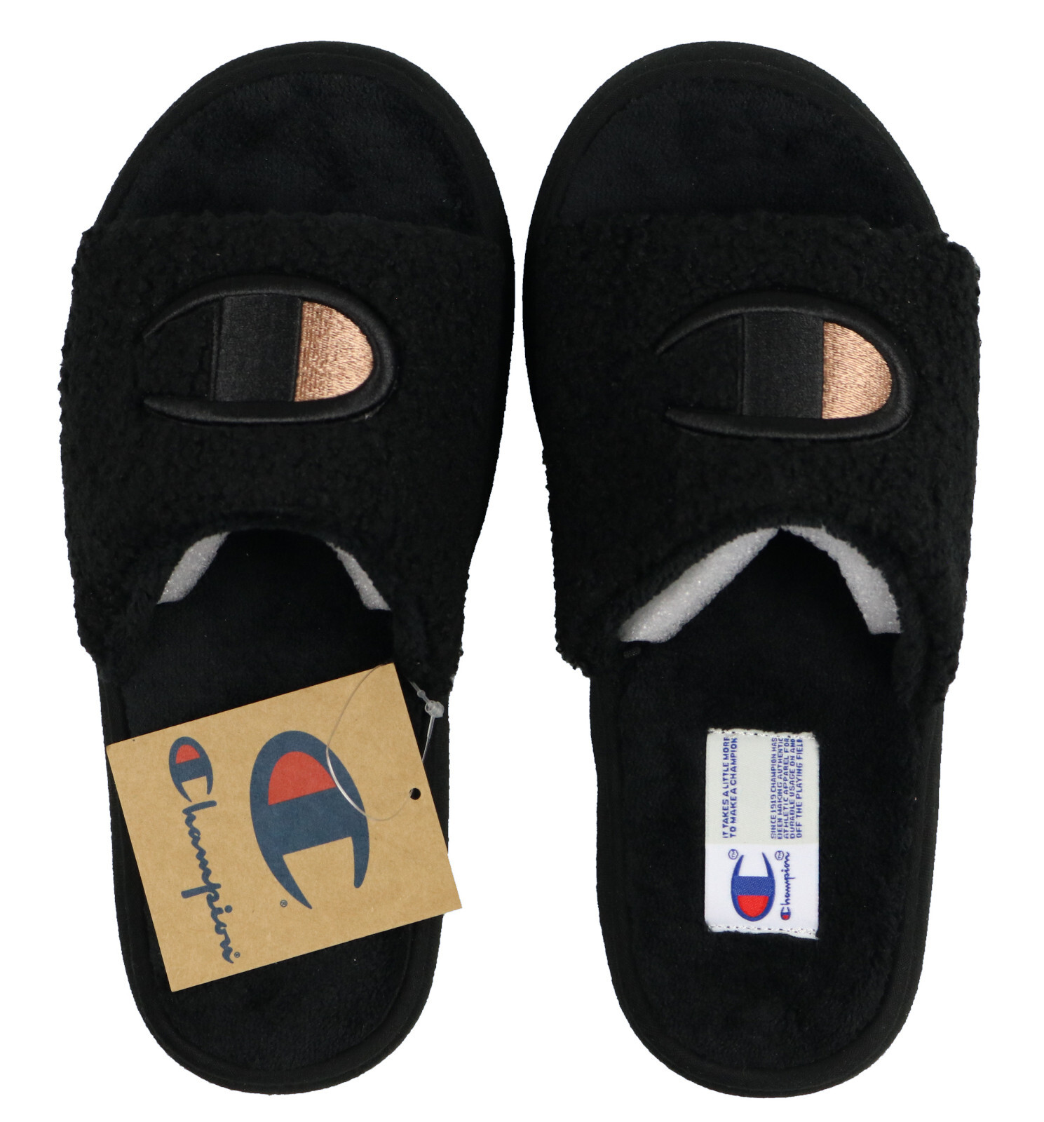 PANTOFOLA D’ORO CHAMPION Ciabatte donna peluche accoglienti taglia 6 nero sherpa oro rosa CP101829W