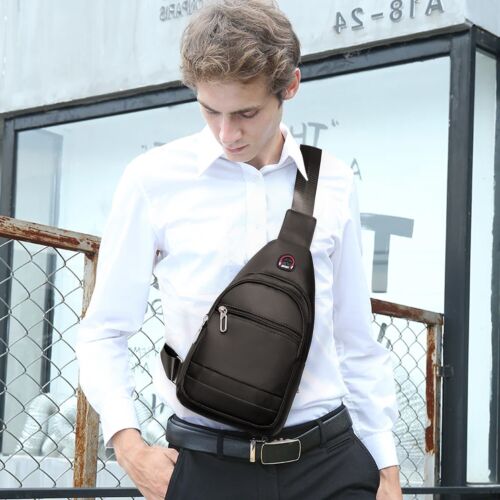 Bandolera de cuero para hombre Bolso bandolera Pecho Hombro Riñonera Mochila Deporte Viaje - Imagen 42 de 45