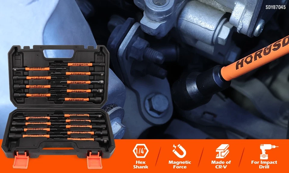 18PC Impact Magnetic Nut Drivers Set SAE & Metric Extra Long 1/4" Hex Shank Case - Image 2 of 4