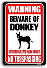 Beware of Donkey May Bite Tin Metal Signs Home D cor Wall Art 8x12
