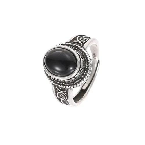 925 Silver Ring, Statement Ring, UK Size N, Onyx Ring, Thumb Ring, Vintage Ring