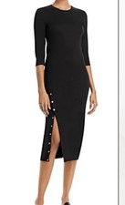 NWT Theory Side Slit Large Black Body on Midi Dress with Buttons Slit Women New