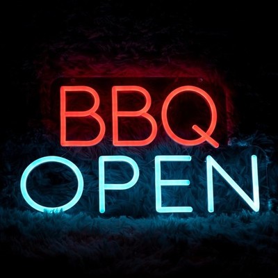 16''x10'' BBQ Open Meat Party Vivid LED Neon Sign With Dimmer USB Powered Light