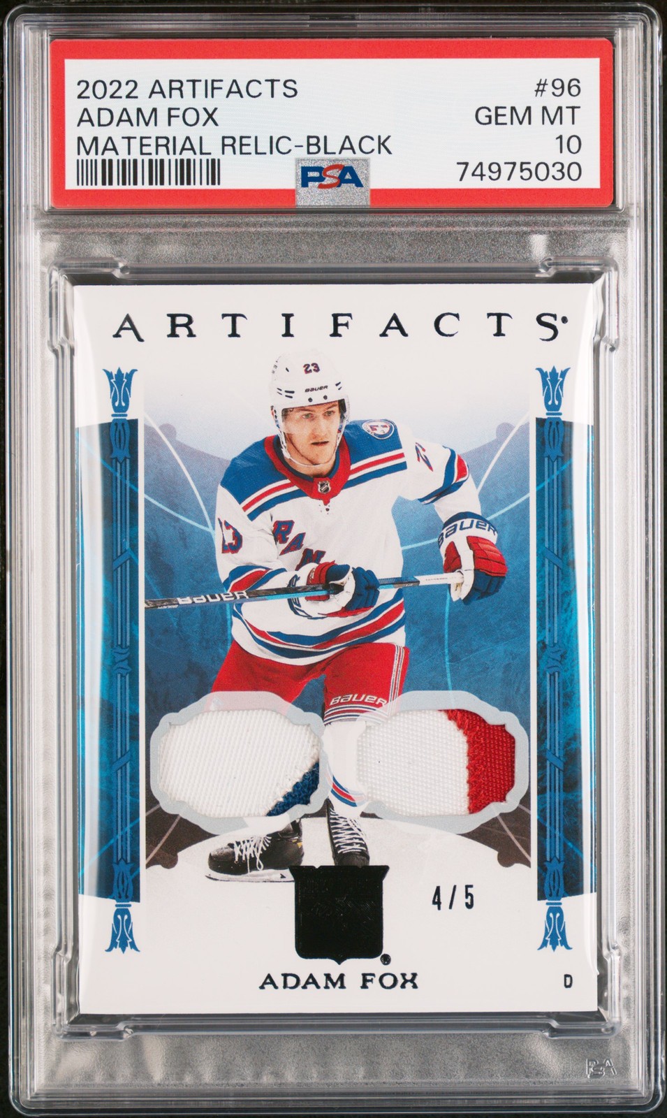 2022-23 Upper Deck Artifacts #96 Adam Fox Material Black PSA 10 #/5