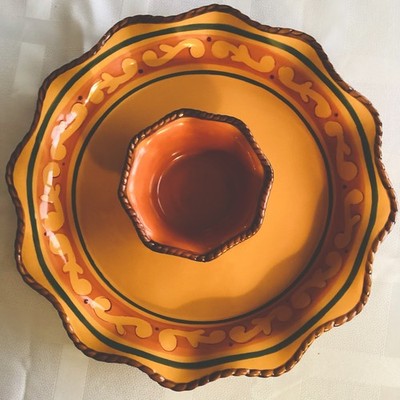 Home &Garden Party Stoneware Tuscan 13 Inch Platter With Dip Bowl 
