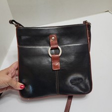 Vera Pelle Crossbody Bag Leather Black Brown Two Tone Made In Italy Purse