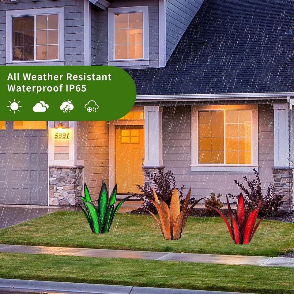 Arte de patio de metal, decoraciones de patio de plantas de agave escultura al aire libre, flores de metal para Foto 4 de 4