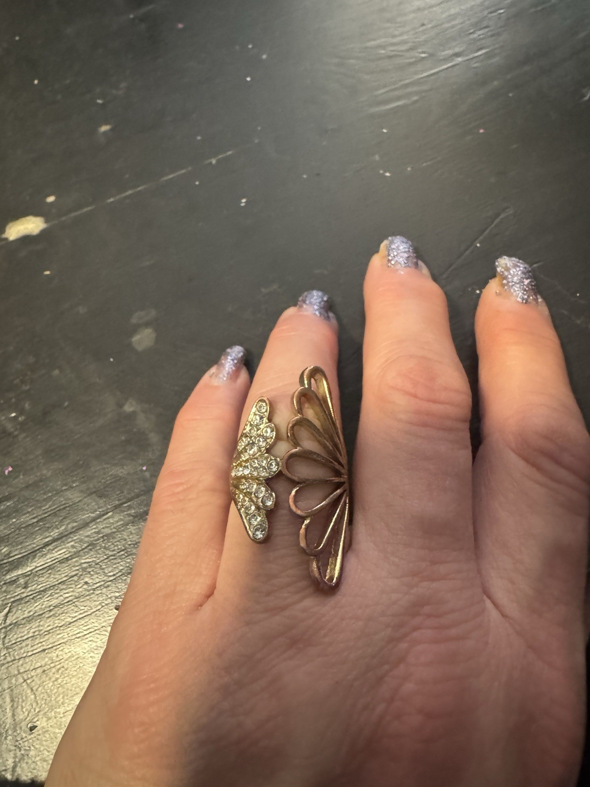 Gold Butterfly Adjustable Statement Ring with Cle… - image 1