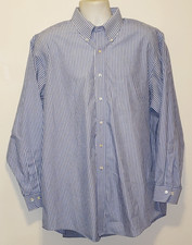 BROOKS BROTHERS Dress Shirt 17.5-34/35 Light Blue White Pinstripes BD Collar EUC